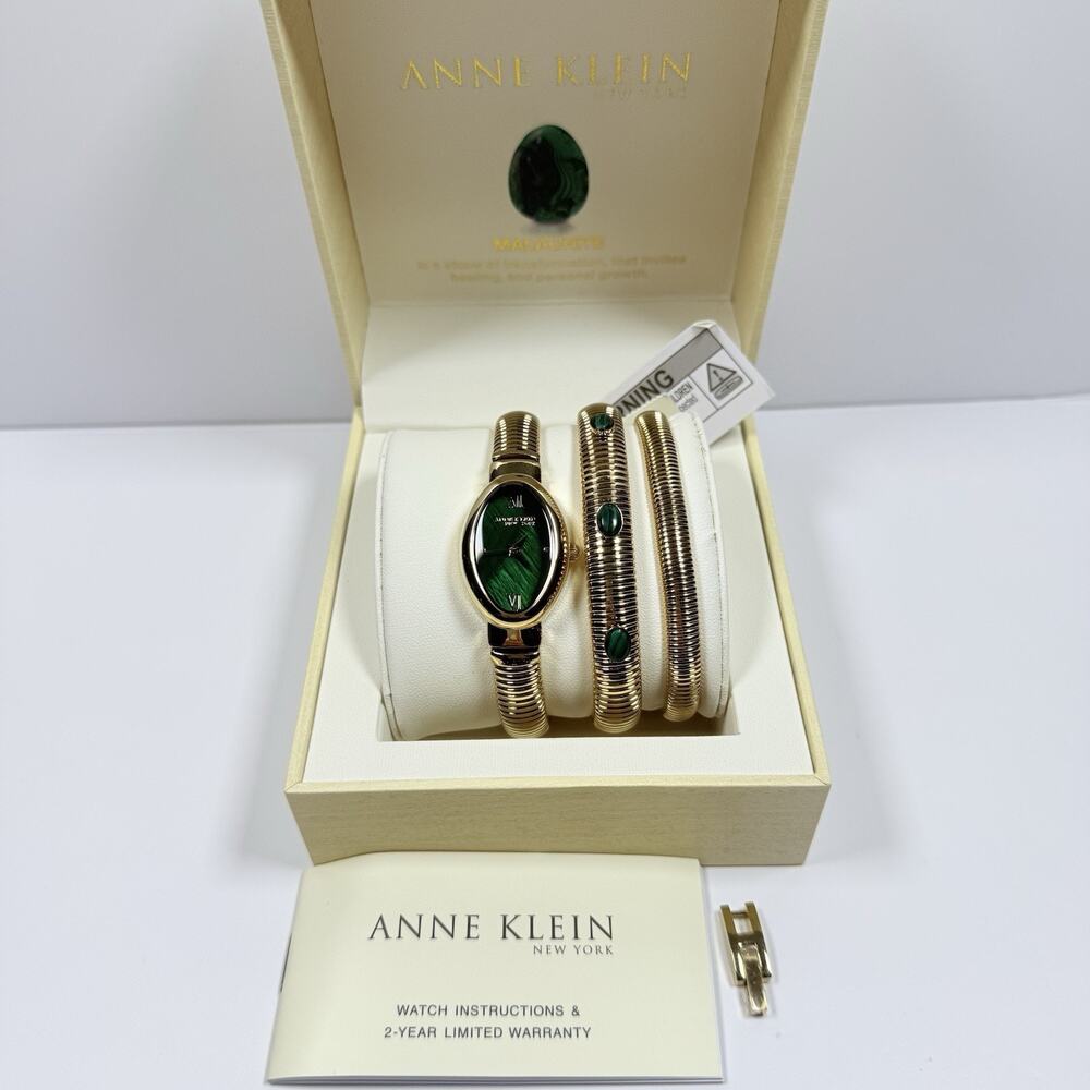 Anne Klein New York Ladies Green Malachite Bracelet And Watch Set 12/7752MAST